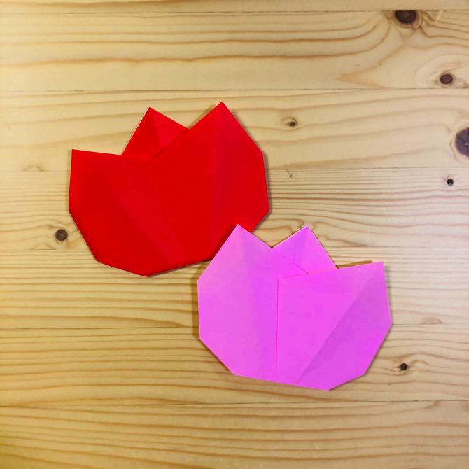 チューリップ 折り紙 折り紙で作る可愛い花 チューリップ リースの折り方 作り方